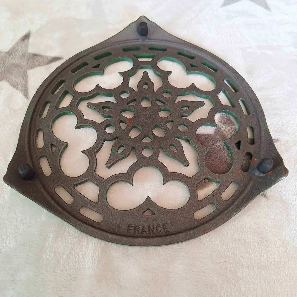 Vintage Cousances Le Creuset Enameled Cast Iron Trivet Hunter Green 8